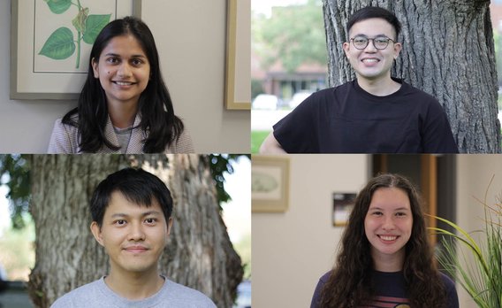 Images of new grad students, clockwise: Nisha, Jay, Hsuan-fu, Alexis