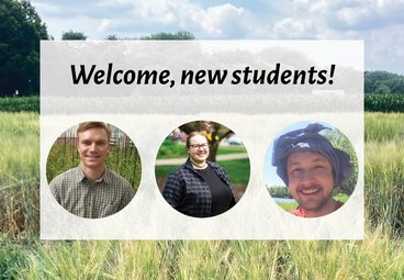 headshots of Connor, Kay, and Ryan with "Welcome new students!"